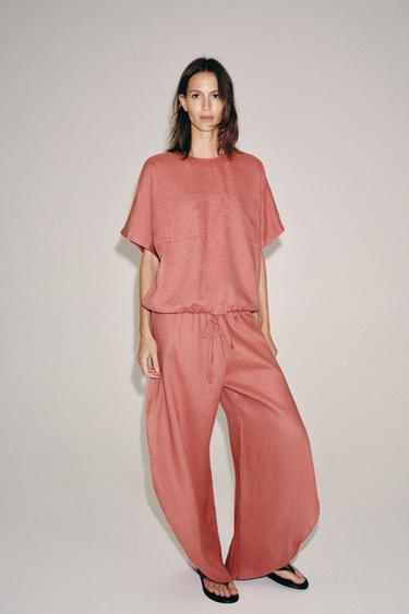 100% LINEN TROUSERS WITH VENTS ZW COLLECTION - Coral by Zara