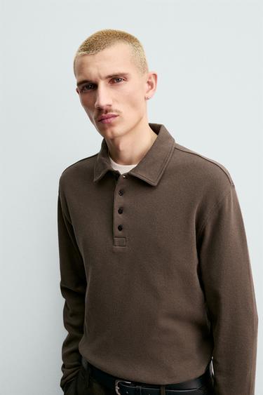 BRUSHED TEXTURED POLO SHIRT ORIGINS - Brown by Zara - Image 4