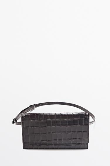 Crocodile-embossed leather belt bag — Brown 2