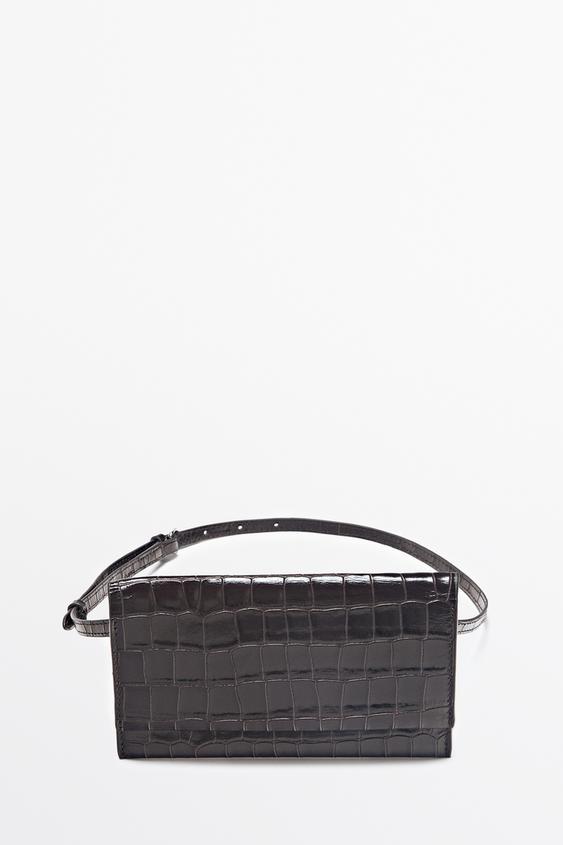 Zara Crocodile-embossed leather belt bag - Brown - Image 0