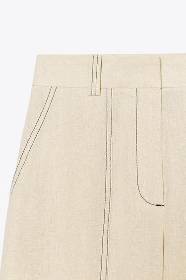 PANTALON DROIT SURPIQÛRES AVEC LIN - Beige clair de Zara - Image 5