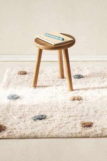 Zara CHILDREN'S RECTANGULAR TEXTURED POLKA DOT AREA RUG - Ecru