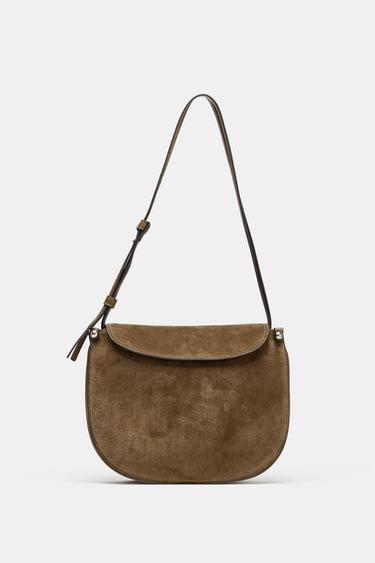 LEATHER FLAP HANDBAG - Green by Zara