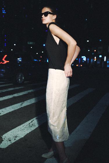 ZW COLLECTION SEQUIN MIDI SKIRT - Oyster-white by Zara - Image 5
