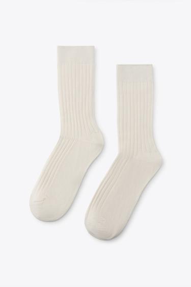 Zara RIBBED SOCKS WITH VISCOSE - Ecru