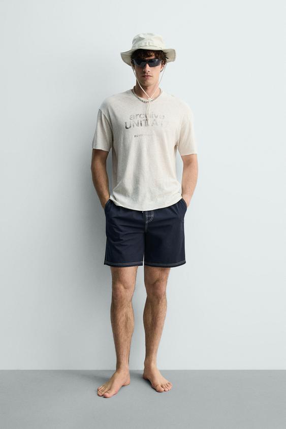WASHED COTTON-LINEN T-SHIRT WITH TEXT from Zara - $45.90
