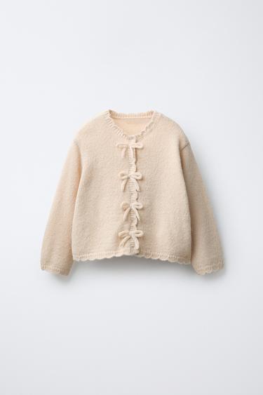Zara BOW DETAIL CARDIGAN - Ecru