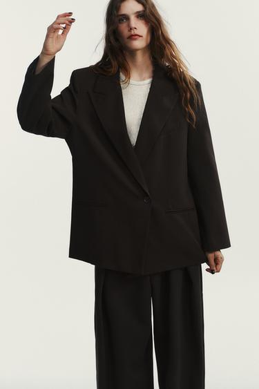 Zara Koyu patlıcan - OVERSIZE KRUVAZE BLAZER