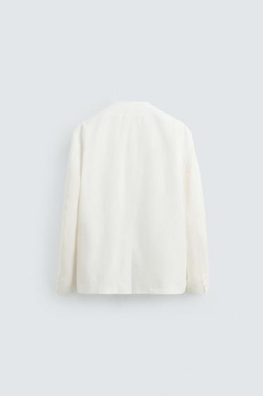 100% LINEN SUIT BLAZER - White by Zara - Image 8