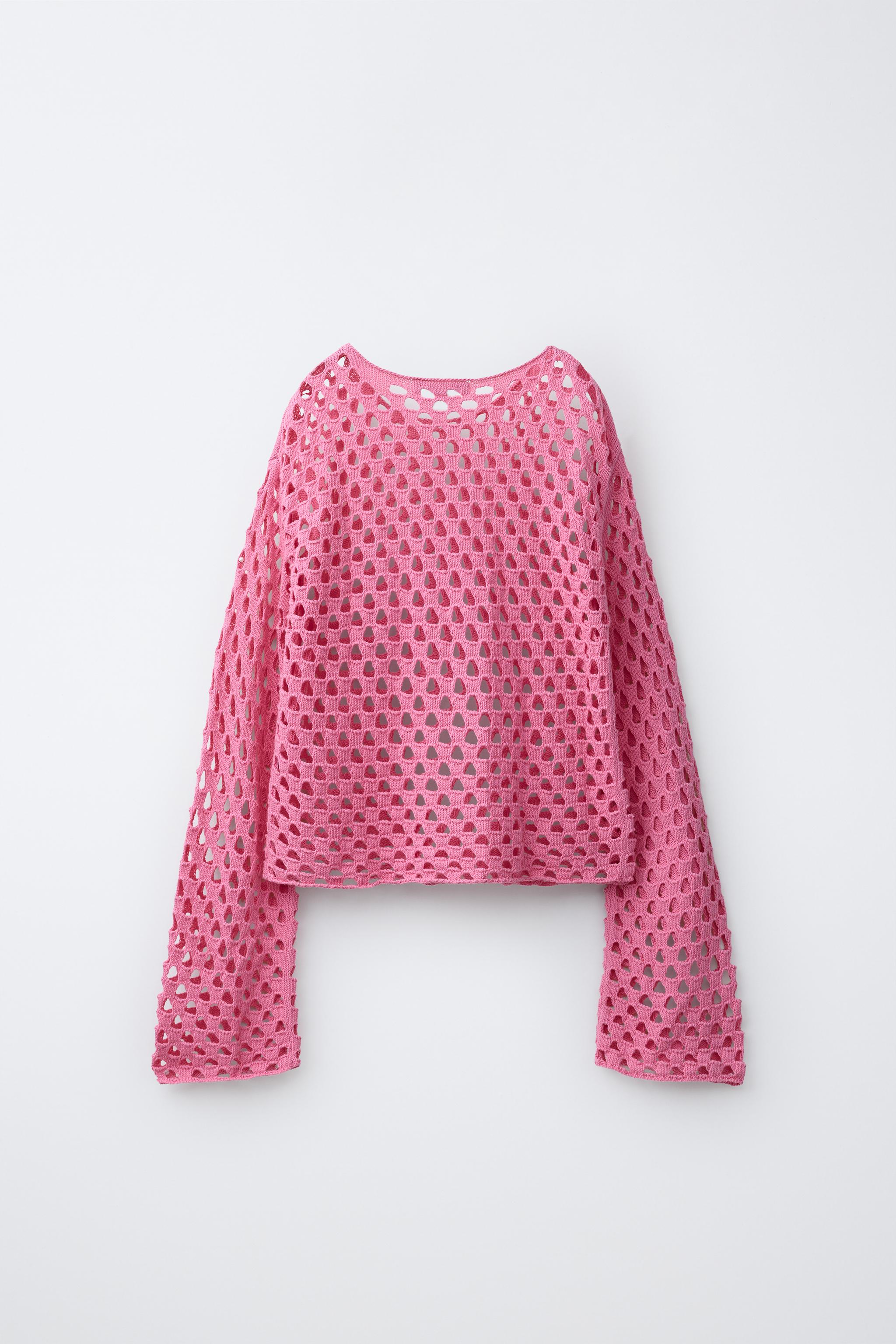 ZARA  ラメピンクニット S-M 新品 ZARA ザラ フリルトリムニットセーター フリル ピンク｜Yahoo