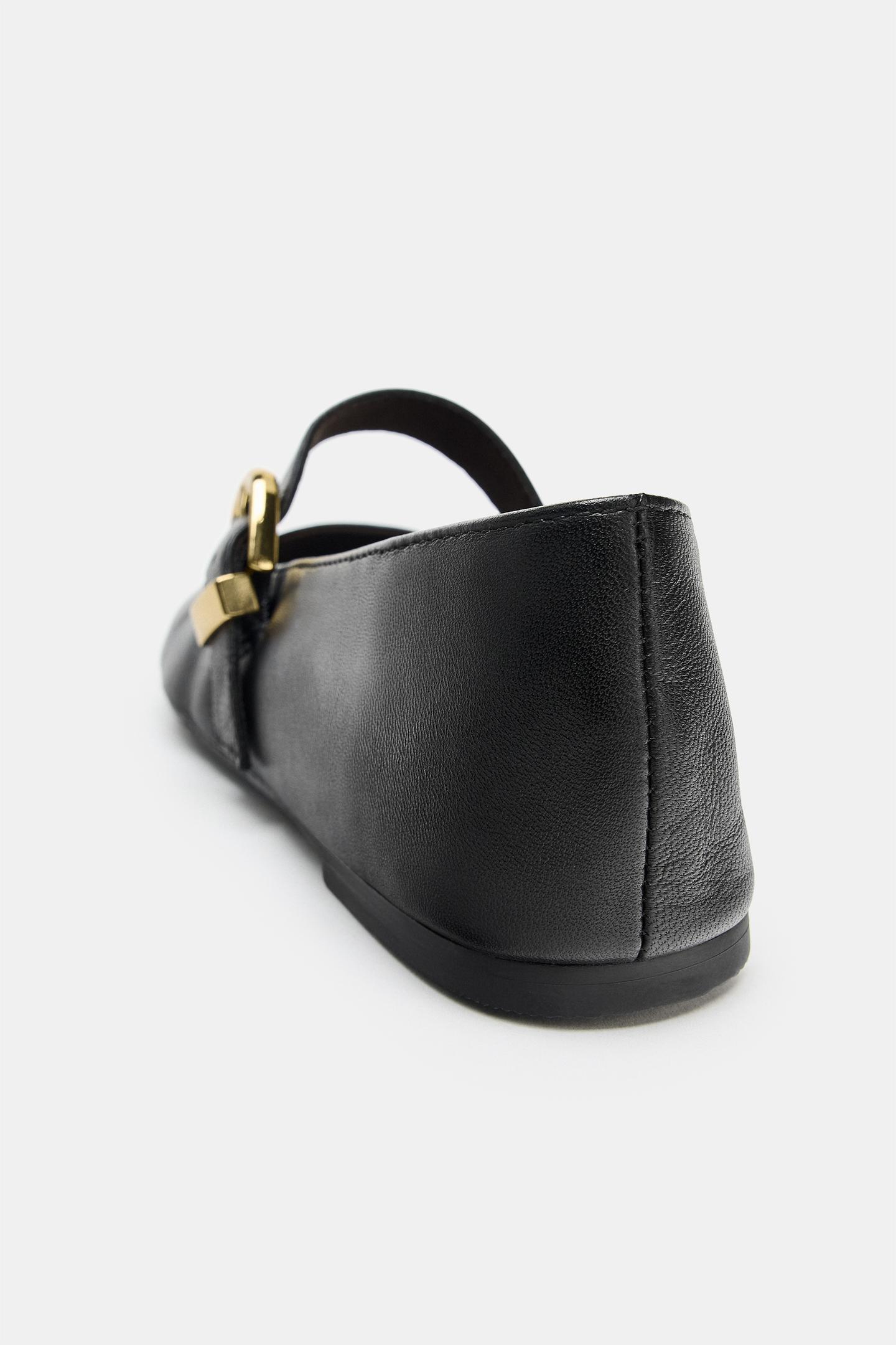 Балетки Zara Leather Buckle Ballet Flats, цвет: Чёрный — фото 6