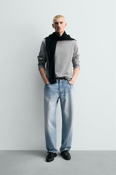 CAMISETA MANGA LARGA - Gris vigoré de Zara - Imagen 0