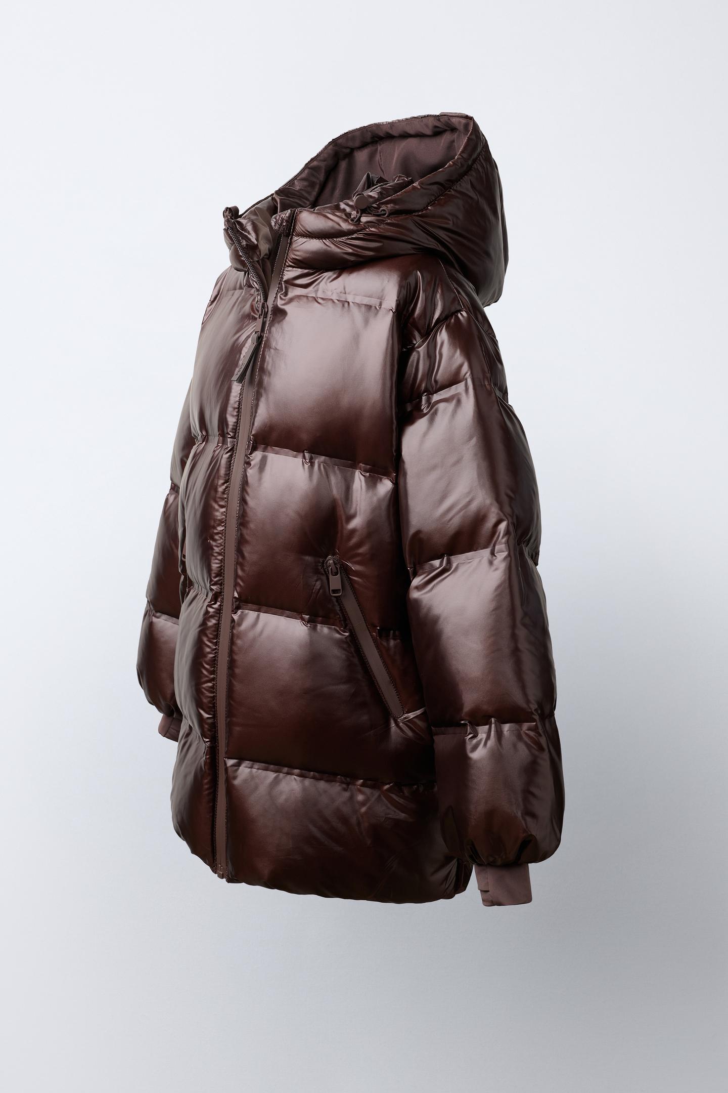 Детская куртка Zara 50/50 Down and Feather Long Technical Puffer, цвет: Коричневый — фото 2