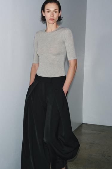 4분의 3 소매 티셔츠 - Zara 그레이 베이지