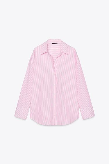 CHEMISE EN POPELINE RAYURES FIL MÉTALLISÉ - Rose / Blanc de Zara