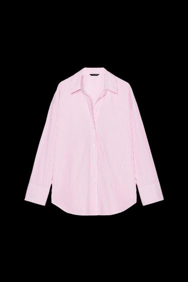 Zara METALLIC THREAD STRIPED POPLIN SHIRT - Pink / White - Image 0
