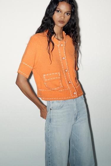 TOPSTITCH CARDIGAN - Orange by Zara