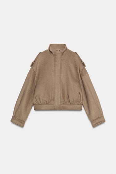 Zara SOFT WOOL-BLEND JACKET WITH EPAULETS - Mink