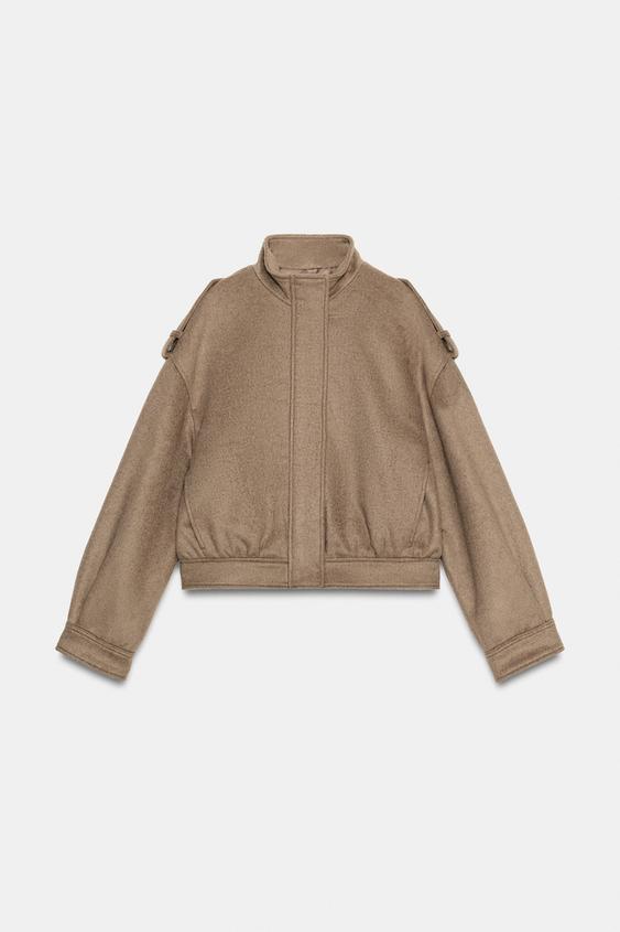 SOFT WOOL YARN BLEND JACKET WITH TABS - Mink by Zara - Image 0