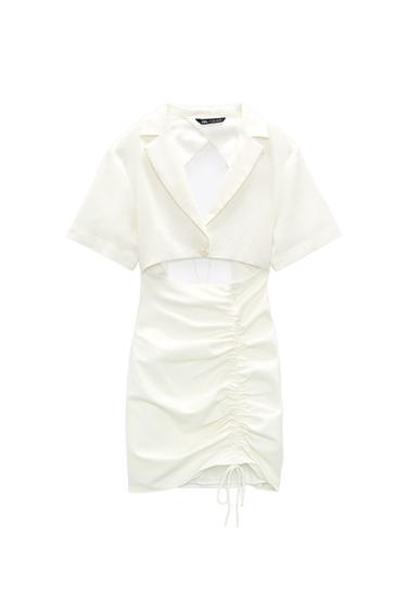 ELASTIC LINEN BLEND DRESS WITH CUT-OUT DETAIL