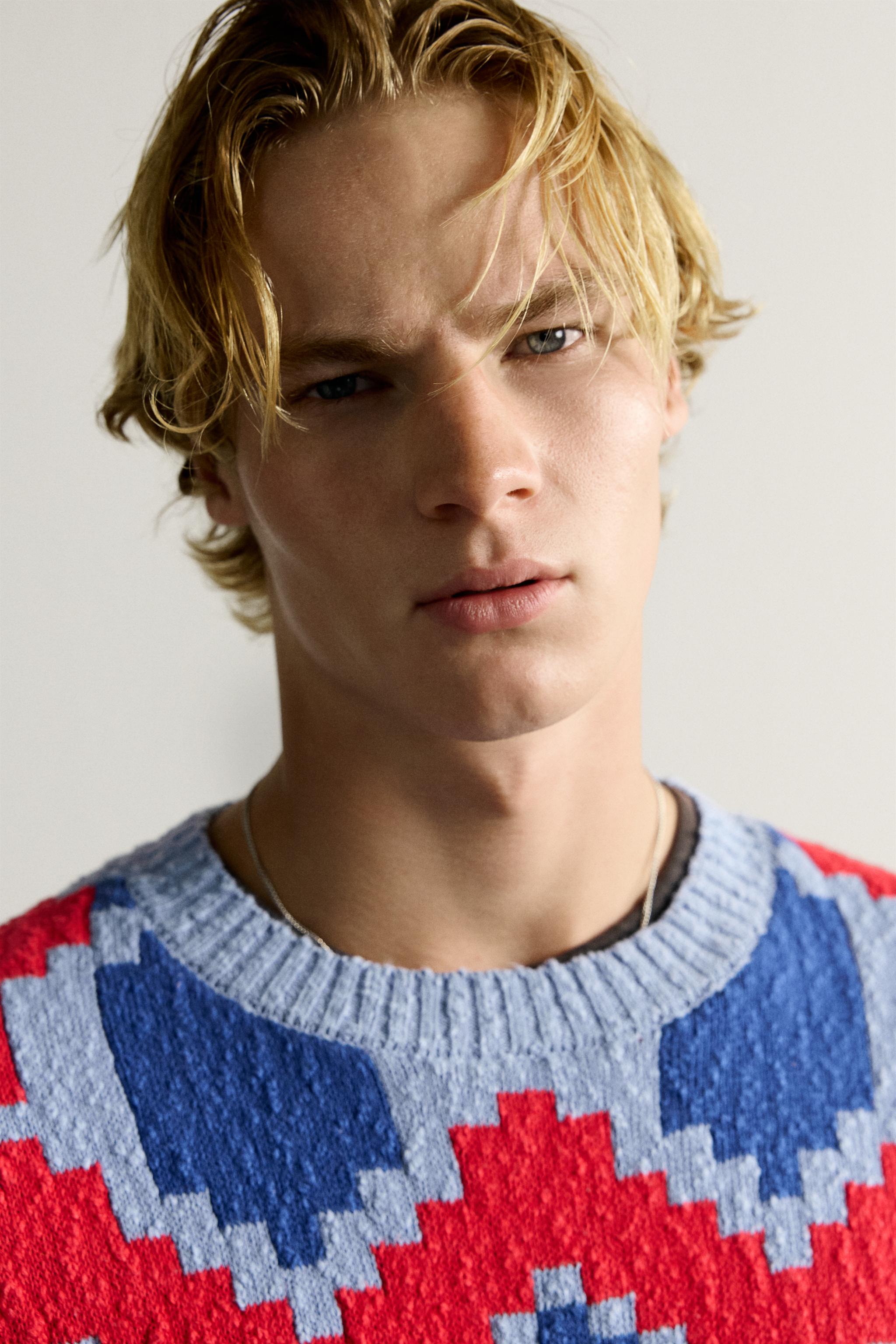 Мужские свитеры Zara GEOMETRIC JACQUARD RELAXED FIT SWEATER — фото 5