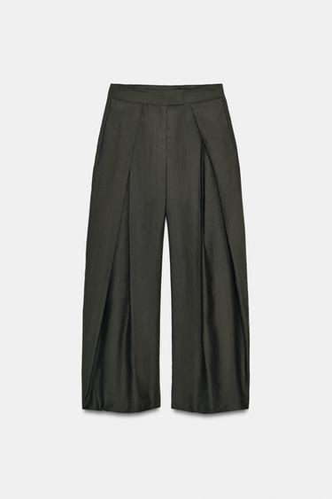 PANTALÓN PIERNA ANCHA PINZAS ZW COLLECTION - Khaki de Zara