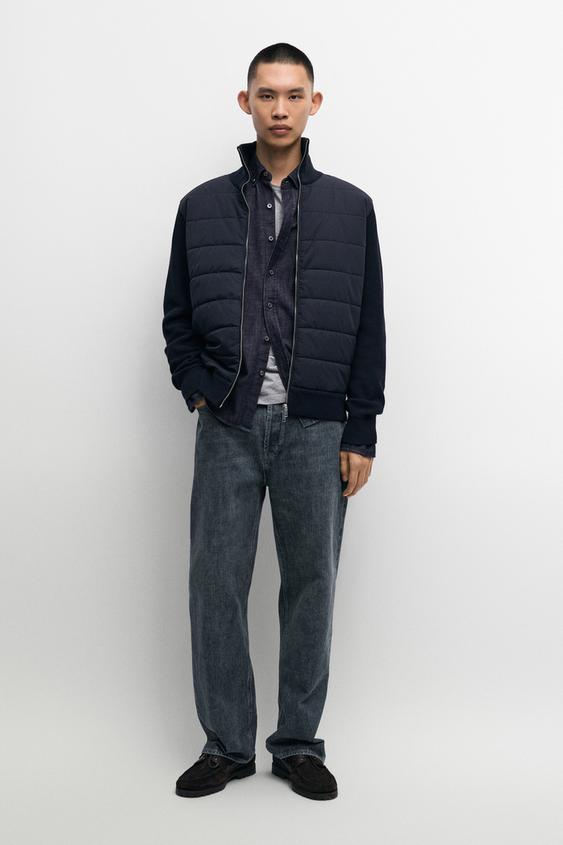 Zara High neck mixed fabric cardigan - Navy blue - Image 0
