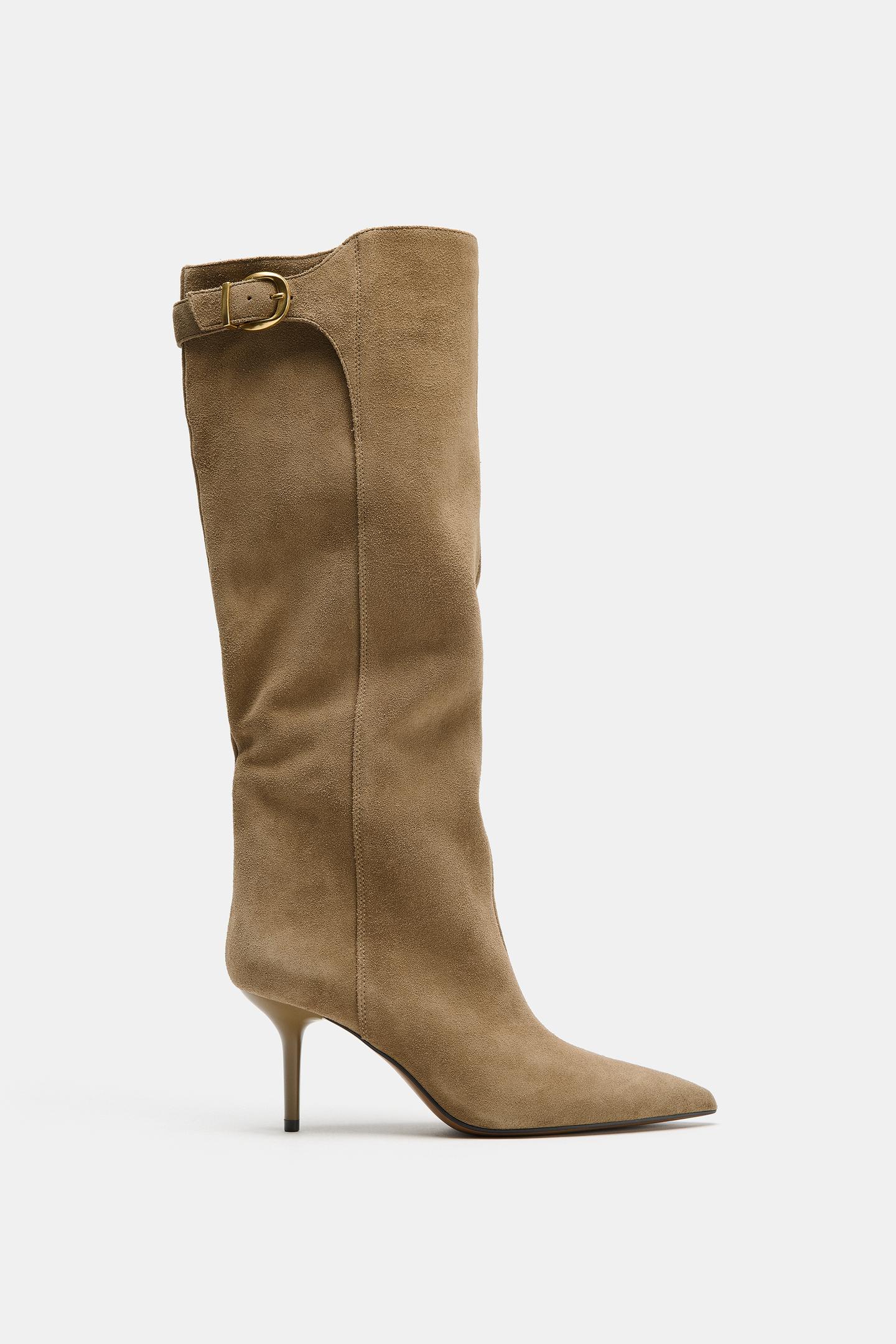 Женские ботинки Zara Heeled Suede Buckle, цвет: Коричневый — фото 2