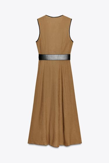 LINEN BLEND MIDI DRESS WITH BELT - Toffee by Zara - Image 9