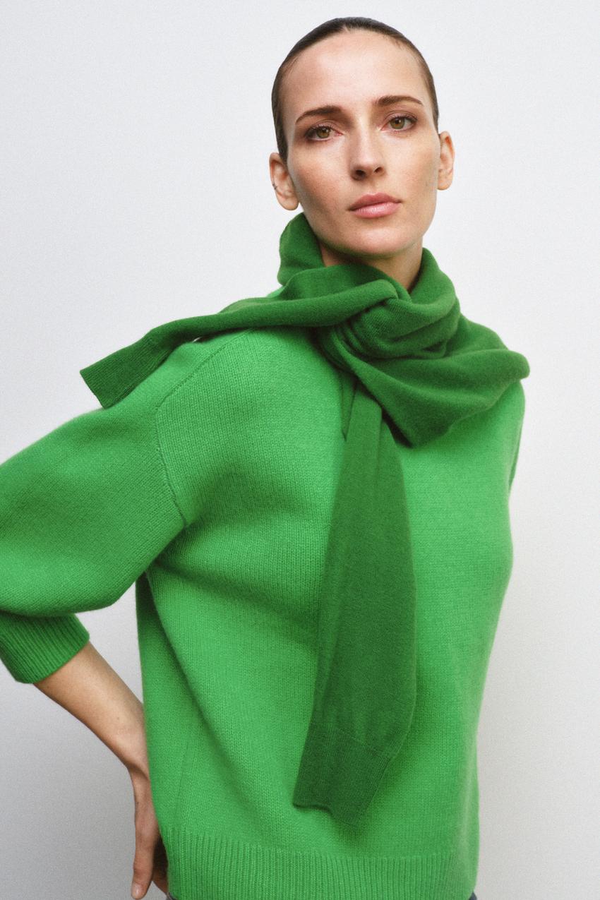 Zara - 100% Wool Hammer Sleeve Jumper - Apple Green - S - Woman