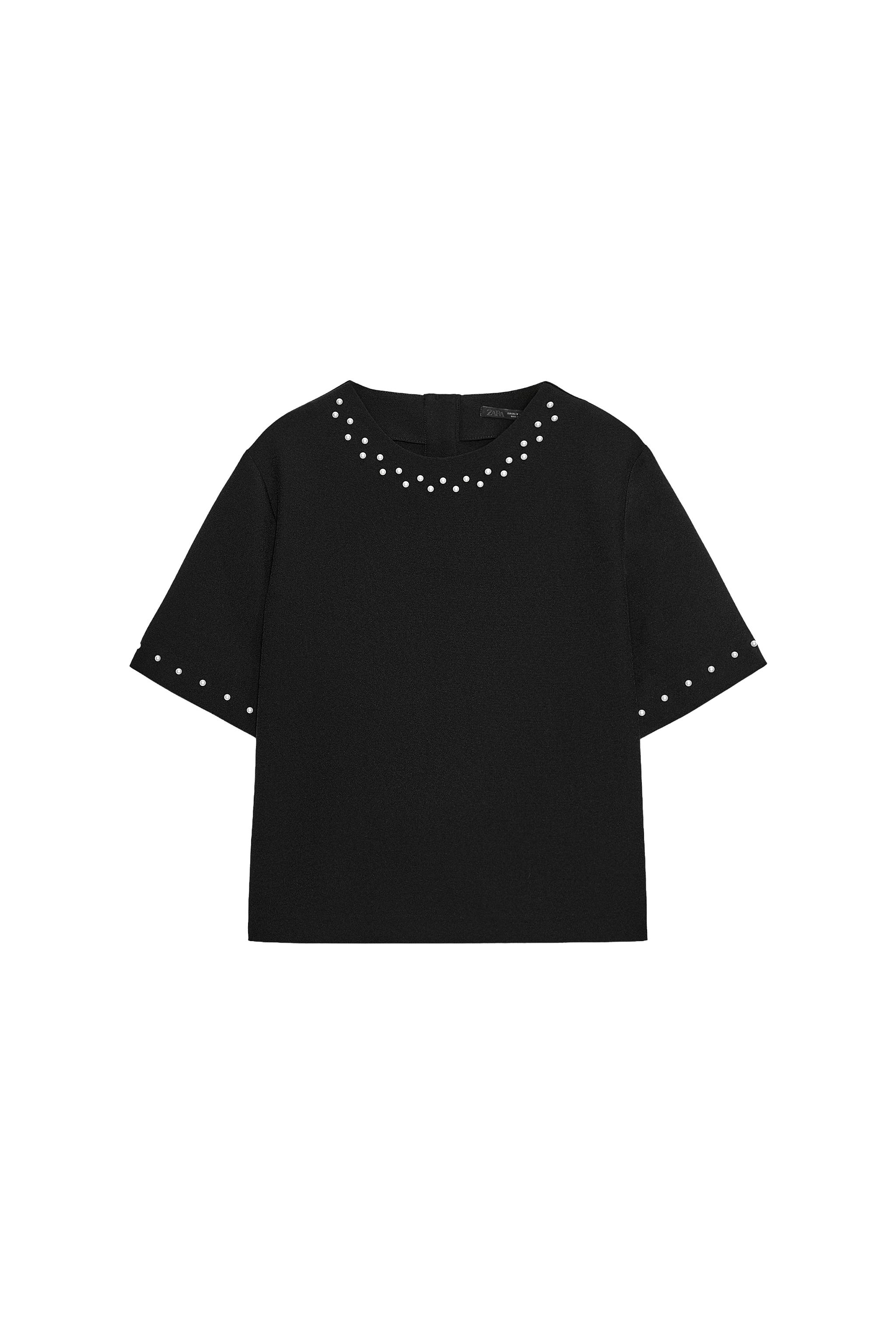 トップス pearl top TOP WITH FAUX PEARLS - Black | ZARA South Africa