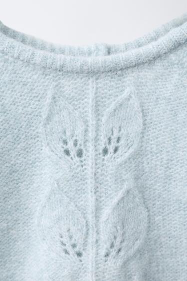 PULL EN MAILLE AVEC FEUILLES - Bleu d'eau de Zara - Image 2