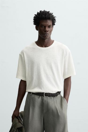 CAMISETA DE LINHO - ALGODÃO - Cru da Zara