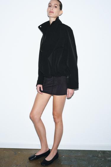 Zara OVERSIZED ZIPPER BOMBER JACKET - Black