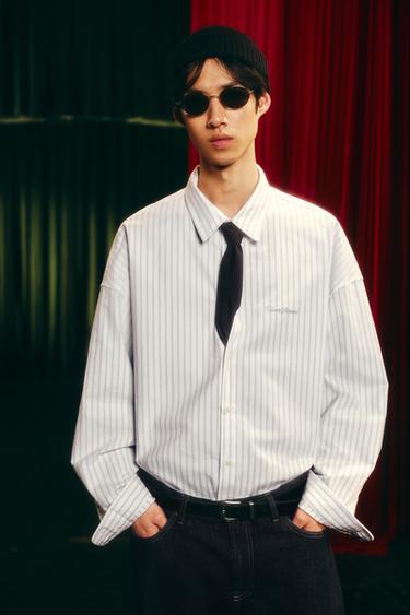 刺繍ストライプ柄シャツストライプZaraの刺繍ストライプ柄シャツ - ストライプ 