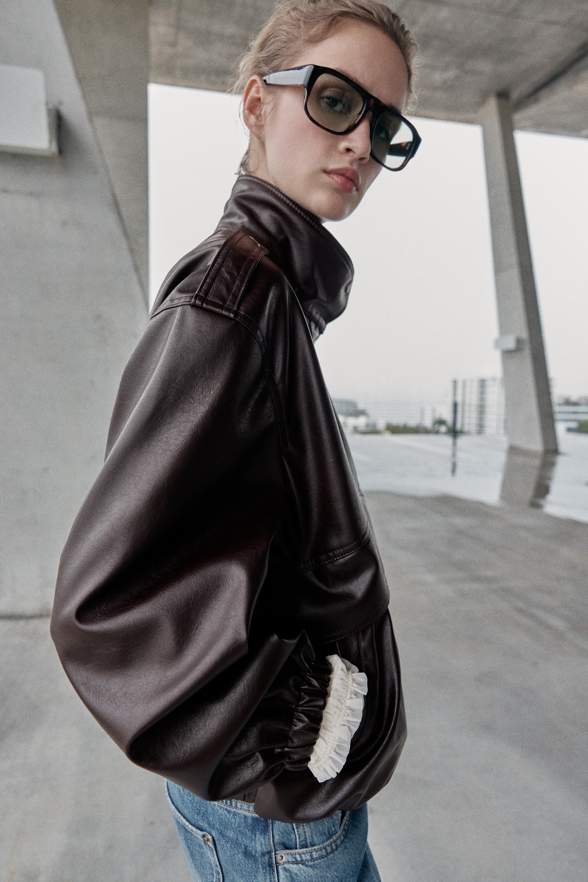 フェイクレザー ボンバージャケット - ダークブラウン | ZARA Japan / 日本