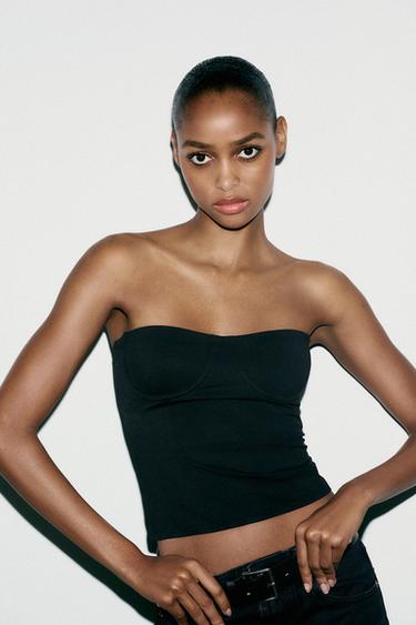 TOP BANDEAU POLYAMIDE - Noir de Zara - Image 1