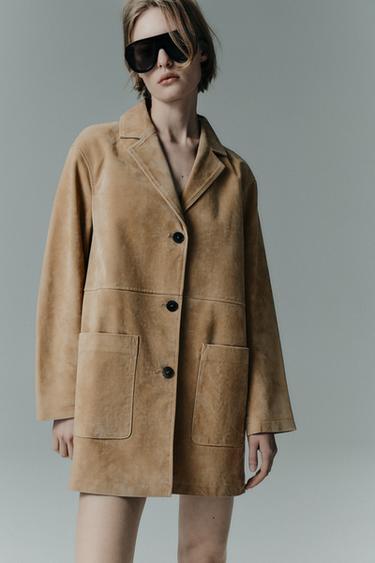 Zara 100% SUEDE LEATHER JACKET - taupe brown