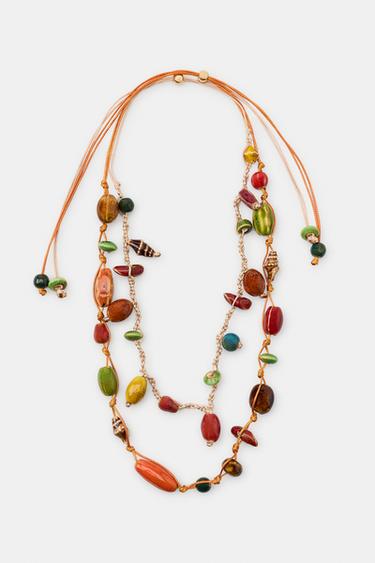 DOUBLE CORD CERAMIC PIECE NECKLACE - Multicoloured by Zara