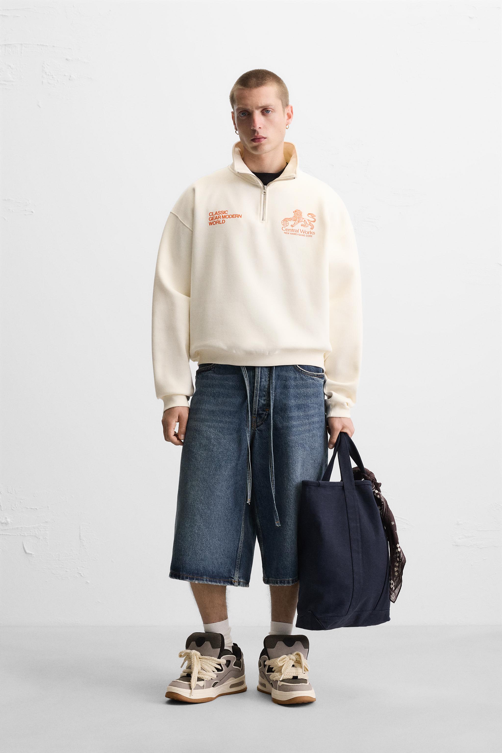 QUARTER-ZIP PRINTED SWEATSHIRT - Oyster-white | ZARA United
