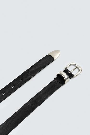 VINTAGE-EFFECT LEATHER BELT - Black by Zara - Image 1