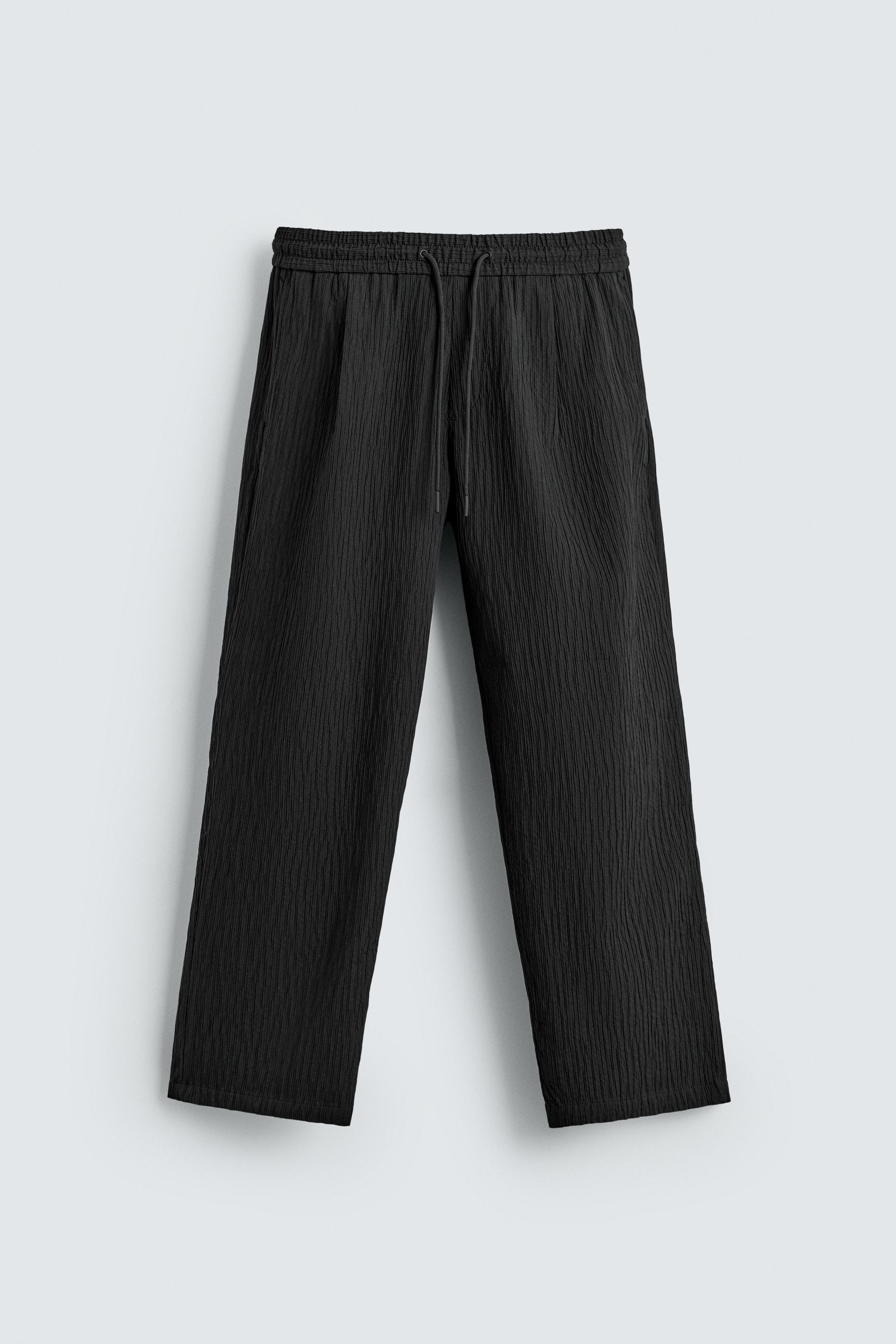 RELAXED FIT EMBOSSED TROUSERS - Black | ZARA Singapore