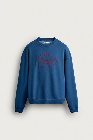 Zara RELAXED FIT EMBROIDERED SWEATSHIRT - Bluish