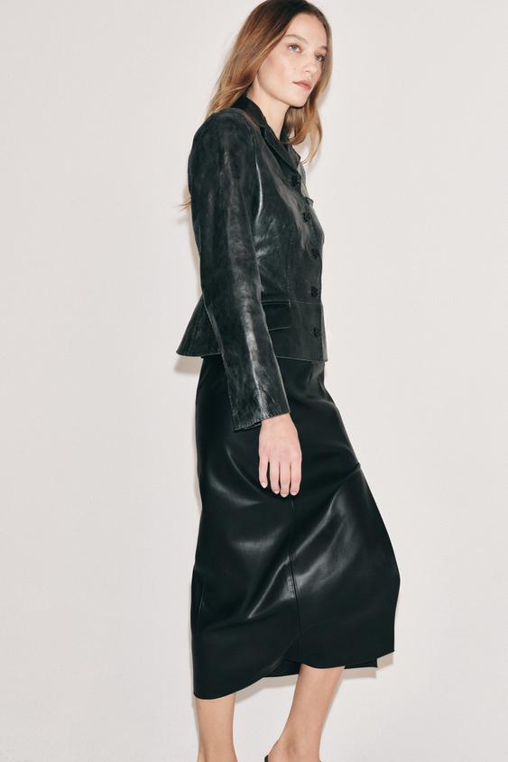 BLAZER CUIR 100% SURPIQÛRES ZW COLLECTION - Noir délavé de Zara - Image 4