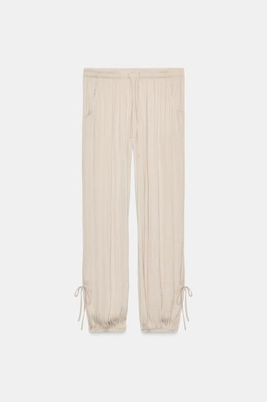 FLOWING SAROUEL TROUSERS WITH TIES - Mid-ecru by Zara