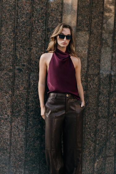 TOP HALTER SATINÉ - Bordeaux de Zara