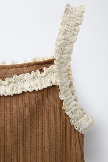 KNIT LACE-TRIM STRAPPY TOP - camel by Zara - Image 2