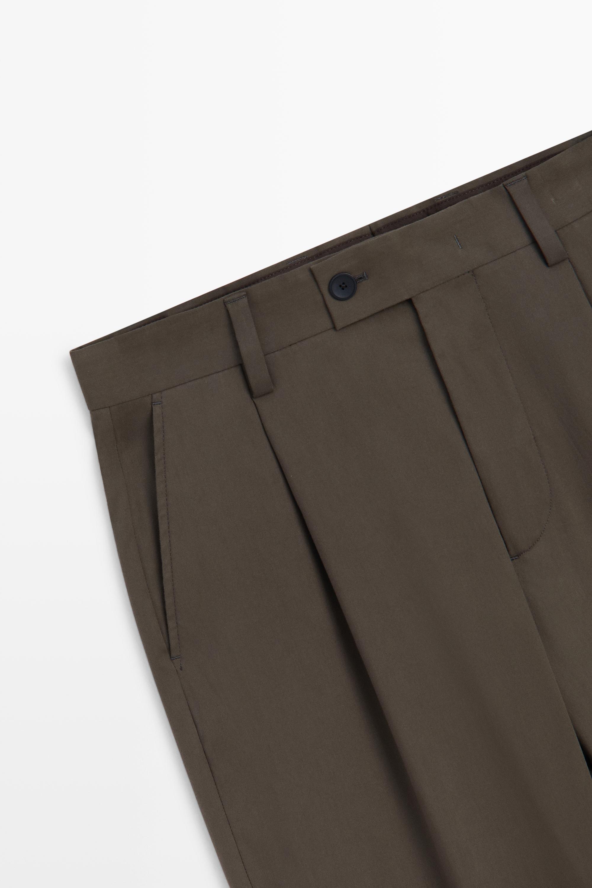 Pantalon jambe large à pinces en daim