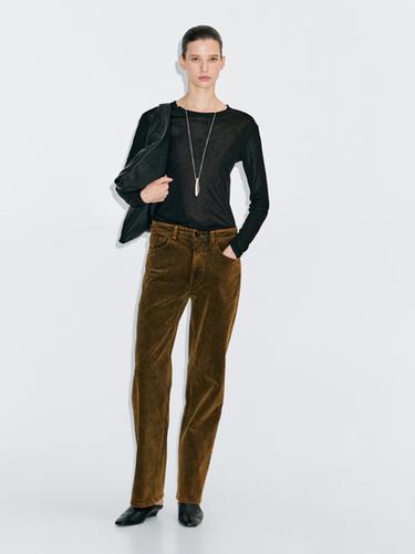 Pantalon straight sulfurous dye en velours côtelé - Moutarde de Zara