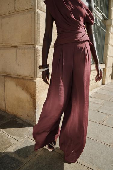 WIDE-LEG DARTED TROUSERS - Burgundy by Zara - Image 1